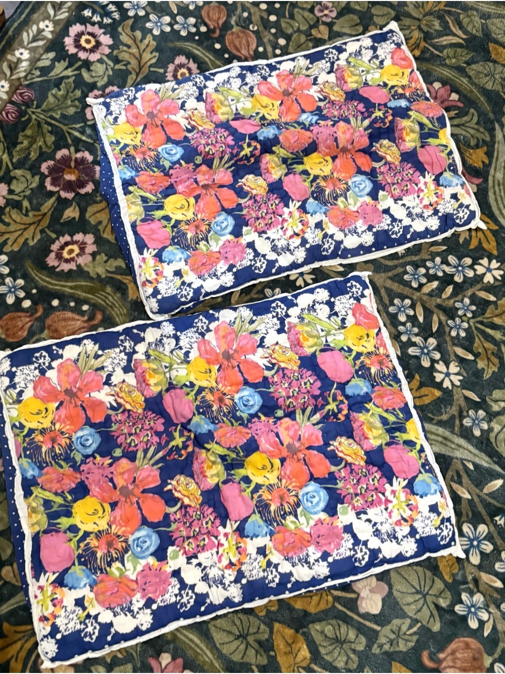 Anthropologie Floral Navy Decorative Throw Pillow Covers - Home Accents